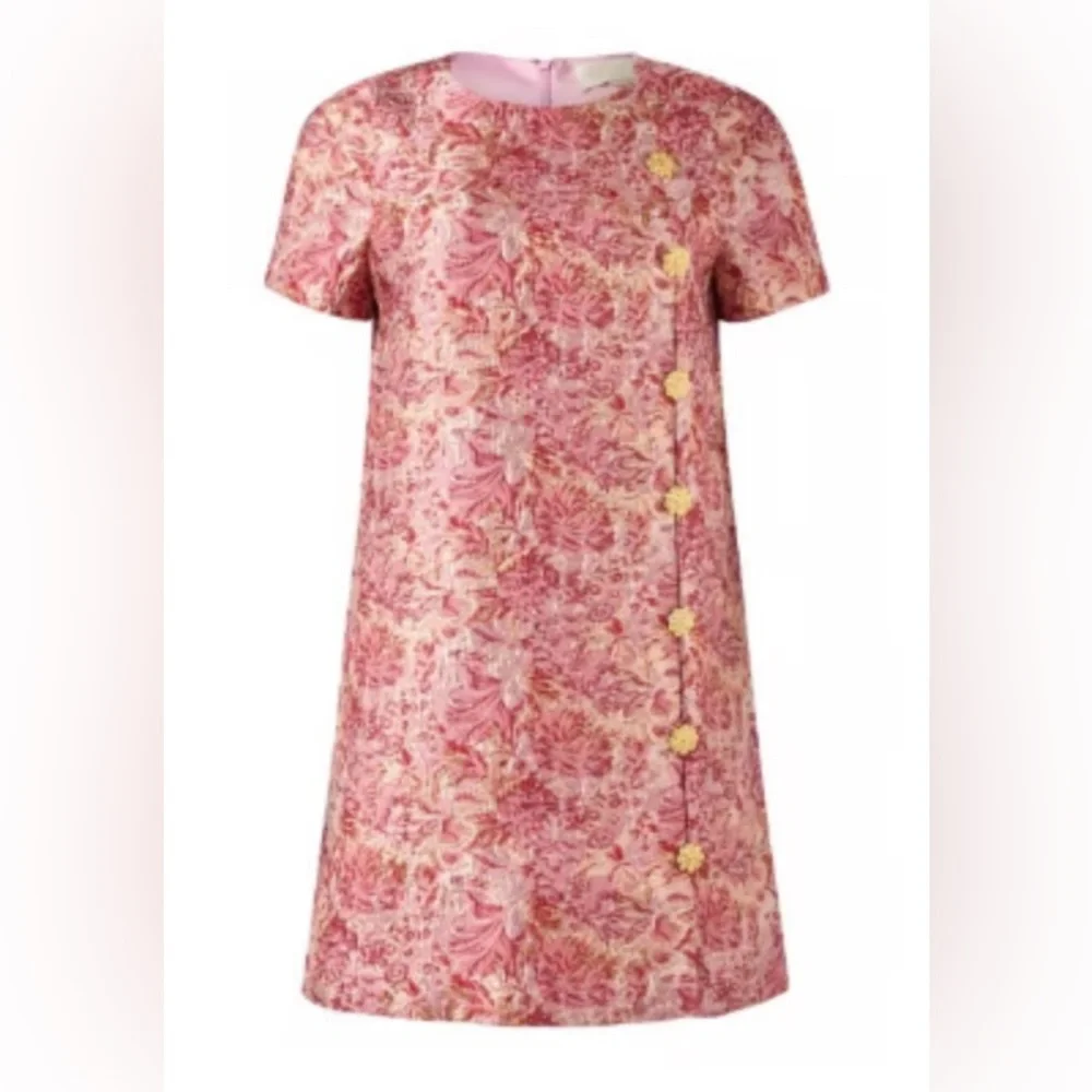 Mestiza New York Isolde Mini Dress Pink Floral Jacquard Shift Size 2 - Picture 5 of 14